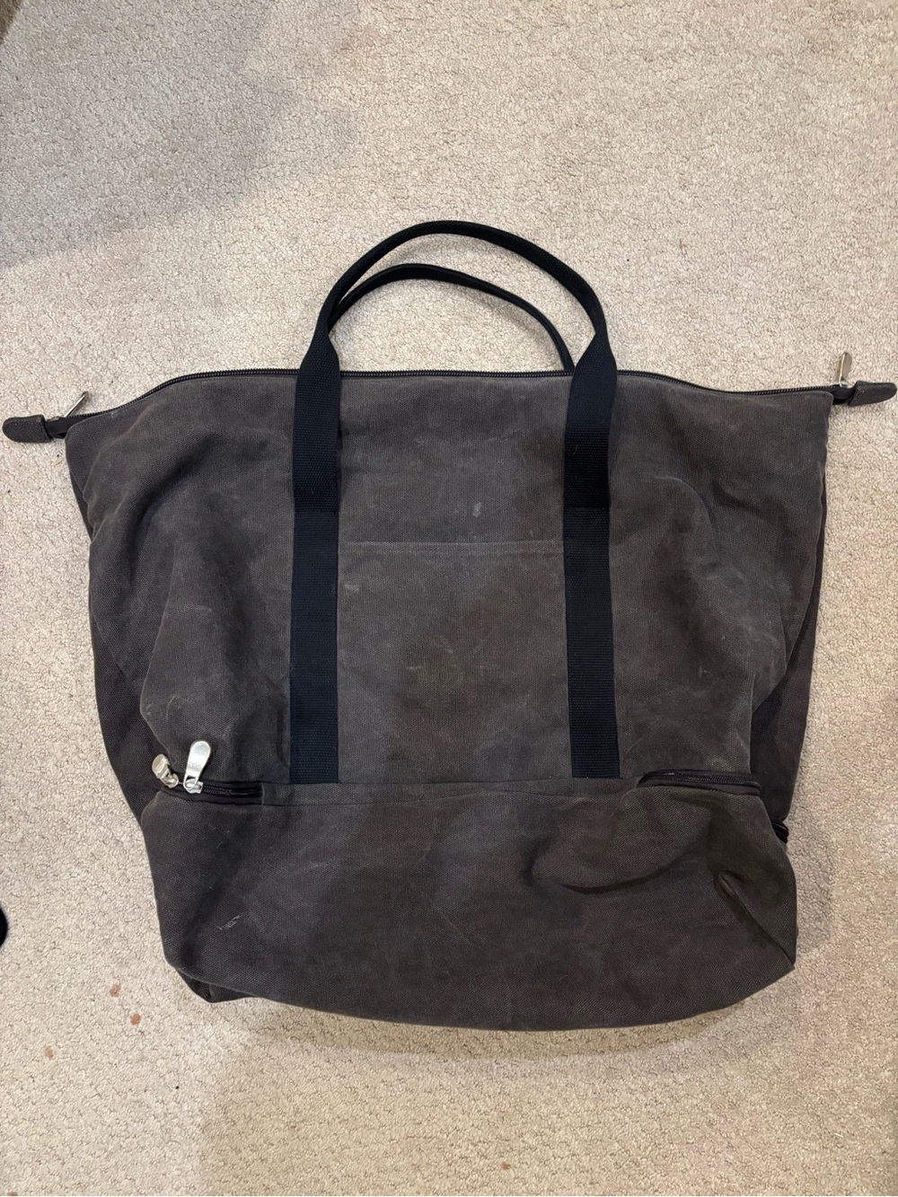Lo & Sons Dark gray Canvas Duffel with Black Webbing Handles
